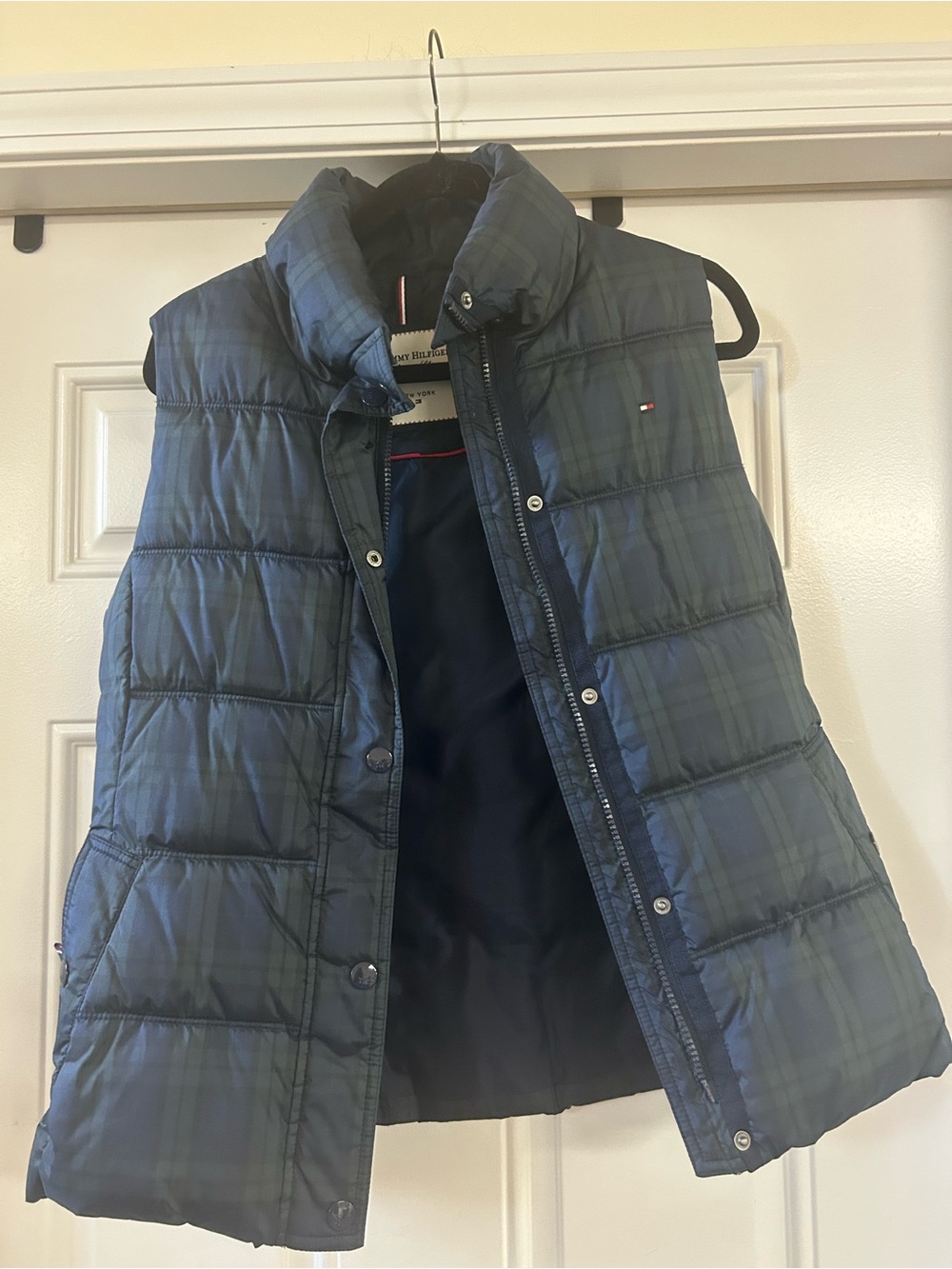 Tommy Hilfiger Blue Plaid Quilted Puffer Vest